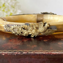 Carica l'immagine nel visualizzatore di Gallery, Antique Chinese Yellow Jade Dragon & Phoenix Bangle. Gold Metal Clad Qing Dynasty Nephrite Jade Bangle. Old Tibet Bangle Bracelet