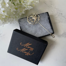 Lade das Bild in den Galerie-Viewer, Antique Art Nouveau Silver Love Bird Lapel Pin. Edwardian/Victorian Sterling Silver Sweetheart Brooch. Swallow & Ribbon Cravat/Stock Pin