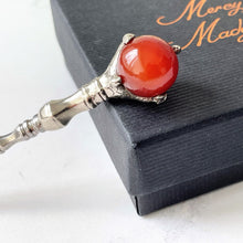 Load image into Gallery viewer, Victorian Scottish Carnelian Glove Button Hook. Antique Eagle/Grouse Claw Red Agate Button Hook Novelty Pendant. Victorian Steel Button Hook
