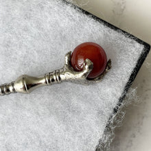 Load image into Gallery viewer, Victorian Scottish Carnelian Glove Button Hook. Antique Eagle/Grouse Claw Red Agate Button Hook Novelty Pendant. Victorian Steel Button Hook
