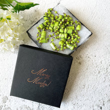 Carica l'immagine nel visualizzatore di Gallery, Antique Art Deco 53" Long Beaded Chain Necklace. 1920s Lime Green & Chocolate Brown Flapper Necklace. Hexagon Cut Tube Bead Rope Necklace.