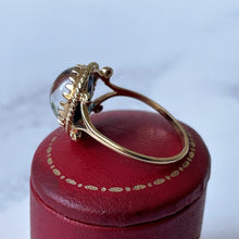 Cargar imagen en el visor de la galería, Vintage 9ct Gold Etruscan Revival Labradorite Ring. Blue Green Colour Changing Gemstone Ring. Victorian Style Gold Solitaire Cabochon Ring