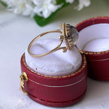 Cargar imagen en el visor de la galería, Vintage 9ct Gold Etruscan Revival Labradorite Ring. Blue Green Colour Changing Gemstone Ring. Victorian Style Gold Solitaire Cabochon Ring