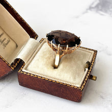 Carica l'immagine nel visualizzatore di Gallery, Vintage 1960s Smoky Quartz 9ct Gold Cocktail Ring. Huge 15ct Oval Facet Cut Gemstone Ring, Size K /5.25. Smoky Quartz Solitaire Dress Ring