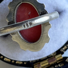 Carica l'immagine nel visualizzatore di Gallery, Russian Art Deco Silver Coral Marcasite Ring. 1920s Red Coral, Engraved Sterling Floral Ring. Antique/Vintage Precious Coral Ring