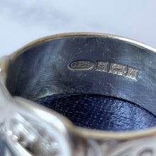 Carica l'immagine nel visualizzatore di Gallery, Vintage Sterling Silver Buckle Ring, Boxed. English Engraved Wide Band Silver Ring Hallmarked 1971. Retro Statement Ring Size UK/Q.5, US 8.5