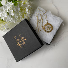 Carica l'immagine nel visualizzatore di Gallery, Antique Edwardian Demantoid Garnet Pinwheel Pendant Necklace. Art Nouveau 12ct Yellow Rolled Gold & Green Garnet Circle Pendant On Chain.