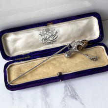 Carica l'immagine nel visualizzatore di Gallery, Victorian Scottish Citrine Silver Grouse Claw Kilt Pin In Antique Box. Antique Sterling Silver Scottish Cairngorm Huge Stick Pin Brooch.
