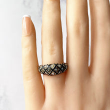 Carica l'immagine nel visualizzatore di Gallery, Georgian Regency Antique 18ct Gold, Black Enamel & Pearl Ring. Early Victorian Mourning Ring Circa 1830. Antique Dome Band Ring Size Q/7