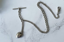 Carica l'immagine nel visualizzatore di Gallery, Antique Edwardian Small Silver Albert Watch Chain & Heart Charm. Lady's Sterling Silver Albertina Chain, Dog-Clip, T-Bar, Fob Charm, c1908