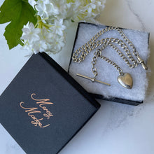 Carica l'immagine nel visualizzatore di Gallery, Antique Edwardian Small Silver Albert Watch Chain & Heart Charm. Lady's Sterling Silver Albertina Chain, Dog-Clip, T-Bar, Fob Charm, c1908