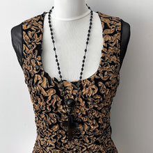 Carica l'immagine nel visualizzatore di Gallery, Huge Victorian Whitby Jet Cross Pendant Necklace. Antique English Black Gemstone Cross On Long Bog Oak Bead Chain. Antique Mourning Jewelry