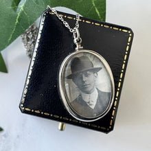 Carica l'immagine nel visualizzatore di Gallery, Vintage Art Deco Silver Picture Pendant Necklace. Peaky Blinders Style 1930s Gent's Photo Portrait Pendant On Sterling Silver Chain