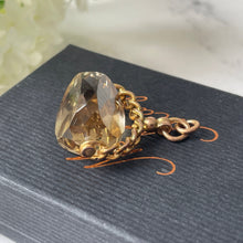 Carica l'immagine nel visualizzatore di Gallery, Victorian 9ct Gold, Lemon Citrine Spinner Fob. Antique Natural Citrine 3-Sided Spinner Pendant. Scottish Cairngorm Gemstone Pendant