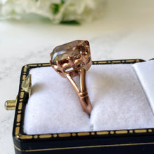 Carica l'immagine nel visualizzatore di Gallery, Antique Victorian 9ct Gold Scottish Citrine Ring. 4.50ct Baguette Cut Golden Brown Citrine Solitaire Ring. Rose Gold Scottish Cairngorm Ring