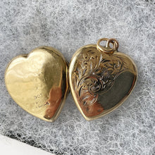 Carica l'immagine nel visualizzatore di Gallery, Antique Edwardian 9ct Gold Heart Locket Pendant. Floral Engraved 9ct Gold Back & Front Photo Locket. Antique Yellow Gold Love Heart Locket