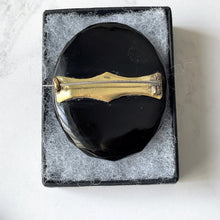 Carica l'immagine nel visualizzatore di Gallery, Antique Victorian Whitby Jet Large Portrait Brooch. Carved English Jet Hand-Painted "Tyrolean Boy" Oval Brooch. Victorian Jet Jewelry c1860
