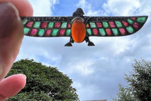 Load image into Gallery viewer, Art Deco Egyptian Revival Plique-à-jour Brooch. Antique German 935 Silver, Enamel, Carnelian & Ruby Horus Brooch. Falcon Bird Scarab Brooch