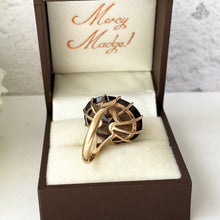 Carica l'immagine nel visualizzatore di Gallery, Vintage 1960s Smoky Quartz 9ct Gold Cocktail Ring. Huge 15ct Oval Facet Cut Gemstone Ring, Size K /5.25. Smoky Quartz Solitaire Dress Ring