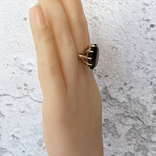 Carica l'immagine nel visualizzatore di Gallery, Vintage 1960s Smoky Quartz 9ct Gold Cocktail Ring. Huge 15ct Oval Facet Cut Gemstone Ring, Size K /5.25. Smoky Quartz Solitaire Dress Ring