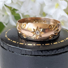 Carica l'immagine nel visualizzatore di Gallery, Antique 9ct Gold Old Mine Cut Diamond Ring, Chester 1903. Edwardian Star Set Solitaire Diamond Band Dome Ring. Yellow Gold Gypsy Ring