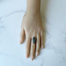 Carica l'immagine nel visualizzatore di Gallery, Art Deco Silver & Green Chrysoprase Marcasite Ring. 1930s Egyptian Revival Sarcophagus Ring. Antique Sterling Silver Cocktail Ring, Germany