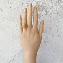 Carica l'immagine nel visualizzatore di Gallery, Antique Art Nouveau Butterscotch Amber 830 Silver Ring. Edwardian Period Ring. Egg Yolk Yellow Natural Amber Cabochon Ring. Size UK/M, US/6