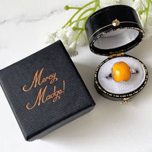 Carica l'immagine nel visualizzatore di Gallery, Antique Art Nouveau Butterscotch Amber 830 Silver Ring. Edwardian Period Ring. Egg Yolk Yellow Natural Amber Cabochon Ring. Size UK/M, US/6