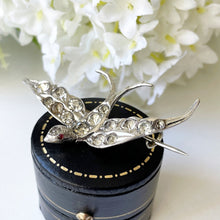 Carica l'immagine nel visualizzatore di Gallery, Antique Silver Paste Diamond & Ruby Swallow Brooch, Germany. Victorian/Edwardian Figural Love Bird Brooch. Antique Sweetheart Jewelry