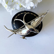 Carica l'immagine nel visualizzatore di Gallery, Antique Silver Paste Diamond & Ruby Swallow Brooch, Germany. Victorian/Edwardian Figural Love Bird Brooch. Antique Sweetheart Jewelry