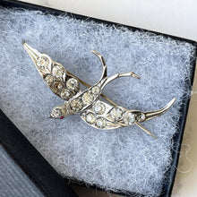 Carica l'immagine nel visualizzatore di Gallery, Antique Silver Paste Diamond & Ruby Swallow Brooch, Germany. Victorian/Edwardian Figural Love Bird Brooch. Antique Sweetheart Jewelry