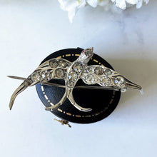 Carica l'immagine nel visualizzatore di Gallery, Antique Silver Paste Diamond & Ruby Swallow Brooch, Germany. Victorian/Edwardian Figural Love Bird Brooch. Antique Sweetheart Jewelry