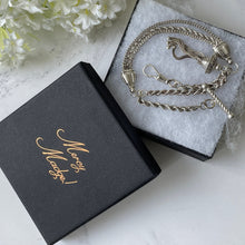 Carica l'immagine nel visualizzatore di Gallery, Victorian Sterling Silver Albertina Watch Chain Bracelet. Antique Etruscan Revival Fancy Link Chain Bracelet, Tassel Charm, T-Bar & Dog-Clip