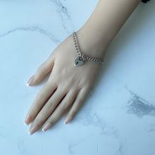 Carica l'immagine nel visualizzatore di Gallery, Vintage Sterling Silver Bracelet With Love Heart Padlock Clasp. Double Curb Chain Charm Bracelet. Silver Engagement Sweetheart Bracelet