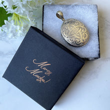 Carica l'immagine nel visualizzatore di Gallery, Antique Victorian Large Sterling Silver Locket. Aesthetic Engraved Rose & Arabesque 2-Sided Oval Locket. Edwardian Locket With Period Photo