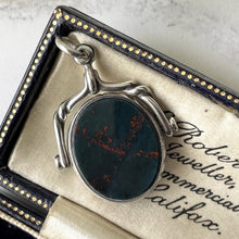 Carica l'immagine nel visualizzatore di Gallery, Antique Victorian Silver Spinner Fob Pendant. Scottish Bloodstone & Carnelian Watch Chain Fob Hallmarked 1887. Victorian Necklace Pendant.