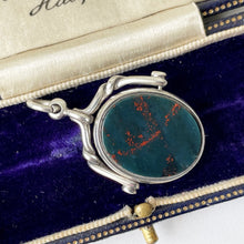 Carica l'immagine nel visualizzatore di Gallery, Antique Victorian Silver Spinner Fob Pendant. Scottish Bloodstone & Carnelian Watch Chain Fob Hallmarked 1887. Victorian Necklace Pendant.