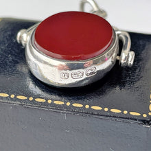 Carica l'immagine nel visualizzatore di Gallery, Antique Victorian Silver Spinner Fob Pendant. Scottish Bloodstone & Carnelian Watch Chain Fob Hallmarked 1887. Victorian Necklace Pendant.