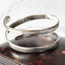 Carica l'immagine nel visualizzatore di Gallery, Art Deco 1930s Egyptian Revival Sterling Silver Snake Bracelet. Engraved "Fid Et Amore" 3- Coil Forearm Bangle. Antique Love Token Jewelry