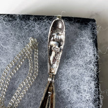 Carica l'immagine nel visualizzatore di Gallery, Vintage Sterling Silver Sarcophagus & Mummy Pendant On Chain. Rare 1960s "Nuvo" Tutankhamen Pendant/Large Charm. Egyptian Revival Jewellery