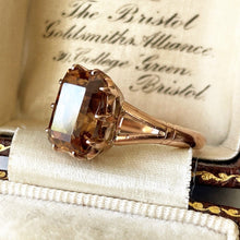 Carica l'immagine nel visualizzatore di Gallery, Antique Victorian 9ct Gold Scottish Citrine Ring. 4.50ct Baguette Cut Golden Brown Citrine Solitaire Ring. Rose Gold Scottish Cairngorm Ring