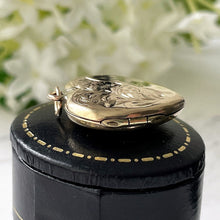 Carica l'immagine nel visualizzatore di Gallery, Antique Edwardian 9ct Gold Heart Locket Pendant. Floral Engraved 9ct Gold Back & Front Photo Locket. Antique Yellow Gold Love Heart Locket