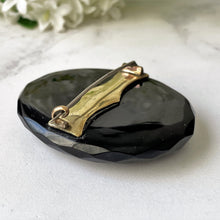 Carica l'immagine nel visualizzatore di Gallery, Antique Victorian Whitby Jet Large Portrait Brooch. Carved English Jet Hand-Painted "Tyrolean Boy" Oval Brooch. Victorian Jet Jewelry c1860