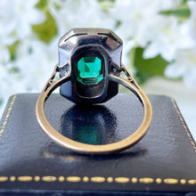 Carica l'immagine nel visualizzatore di Gallery, 1920s Art Deco Paste Emerald, Sapphire & Diamond Ring. Antique 9ct Gold Square Emerald Cut Cocktail/Dress/Engagement Ring, Size N or 6-3/4