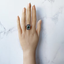 Carica l'immagine nel visualizzatore di Gallery, 1920s Art Deco Paste Emerald, Sapphire & Diamond Ring. Antique 9ct Gold Square Emerald Cut Cocktail/Dress/Engagement Ring, Size N or 6-3/4