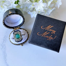 Carica l'immagine nel visualizzatore di Gallery, 1920s Art Deco Paste Emerald, Sapphire & Diamond Ring. Antique 9ct Gold Square Emerald Cut Cocktail/Dress/Engagement Ring, Size N or 6-3/4