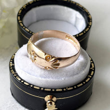 Carica l'immagine nel visualizzatore di Gallery, Antique 9ct Gold Old Mine Cut Diamond Ring, Chester 1903. Edwardian Star Set Solitaire Diamond Band Dome Ring. Yellow Gold Gypsy Ring