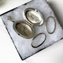 Cargar imagen en el visor de la galería, Vintage 1980s Floral Engraved Sterling Silver Locket. English Edwardian Revival Slim Oval Photo Frame Locket, Optional Sterling Silver Chain