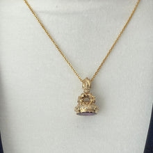 Carica l'immagine nel visualizzatore di Gallery, Georgian 18ct Gold Intaglio Seal Fob "Good Night, All's Well" Antique Carved Amethyst Glass Musical Wax Seal Pendant Fob. Georgian Jewellery