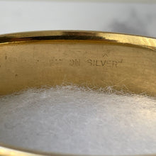 Carica l'immagine nel visualizzatore di Gallery, Vintage 22ct Gold On Silver Engraved Bangle, Boxed. British Hallmarked 1966 Sterling Silver Hinged Cuff Wide Bracelet